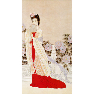 新款工笔仕女图挂画唐q朝美女乐器图侍女人物画抚琴图客厅书房酒