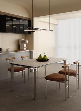 意式极简现代简约德利丰轻奢岩板餐桌小户型家用长方形不锈钢饭桌