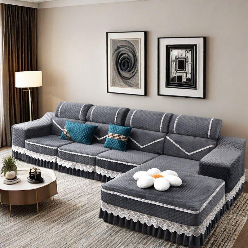 三人位加贵妃沙发套沙发套罩定做沙发套沙发垫带裙边防滑沙发扶手