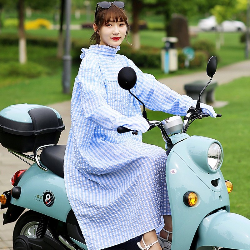 摩托车骑行防晒衣电动车夏季长袖全身骑车户外出行披肩长款遮阳衫