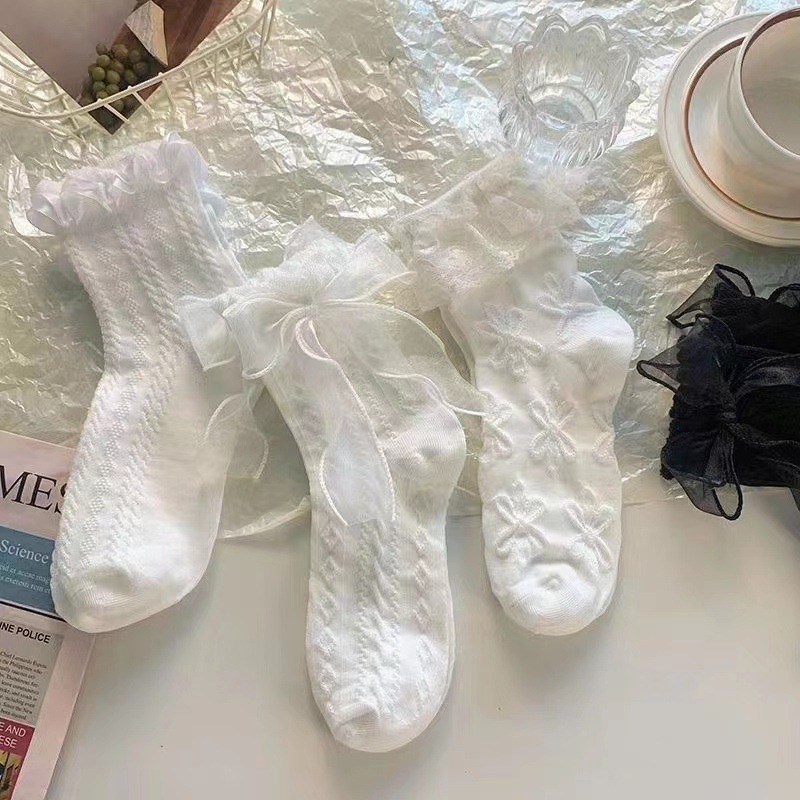 袜子女白色夏季薄款短袜小腿jk公主玛丽珍配小皮鞋蕾丝黑可爱甜美