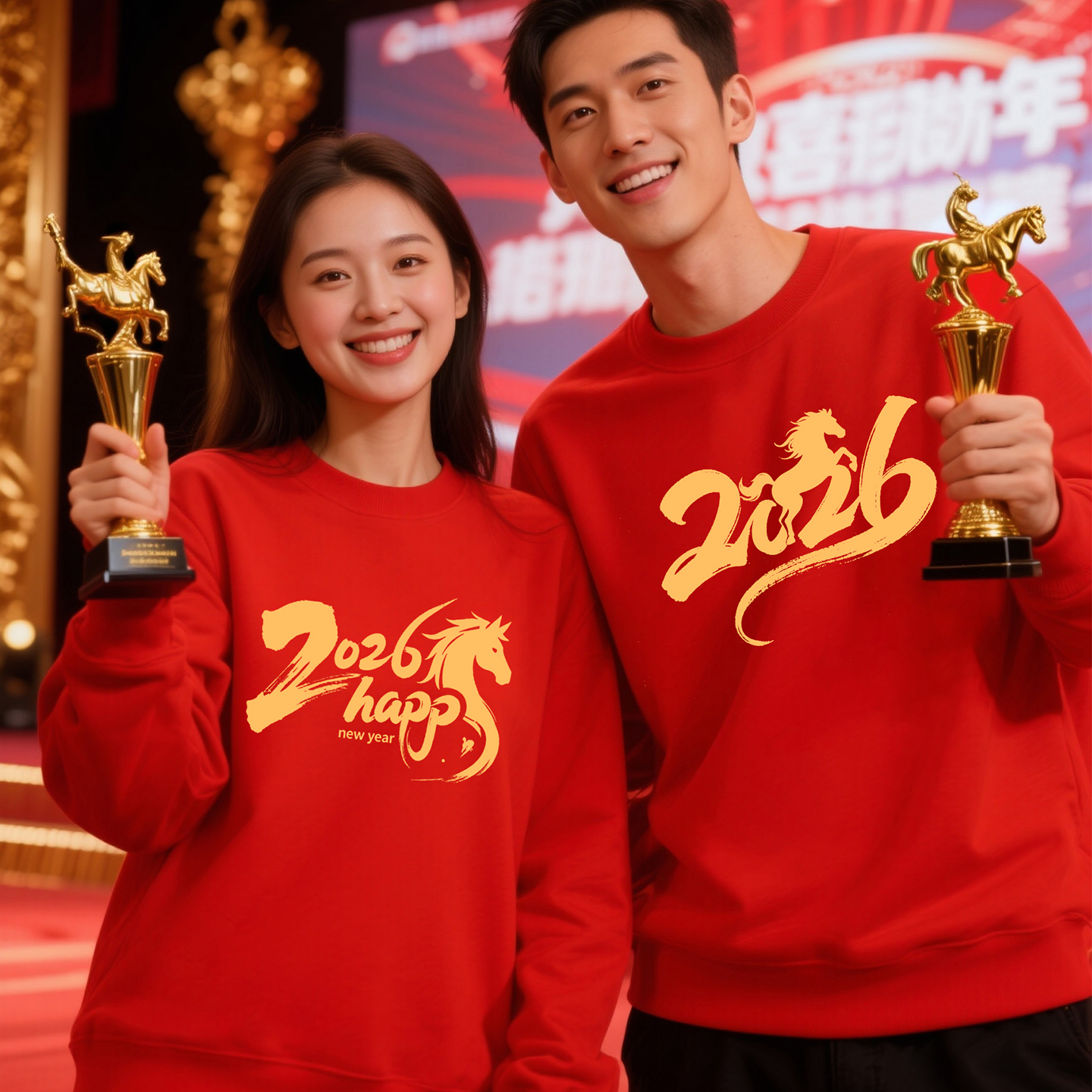 2026年会红色卫衣定制团体工作服