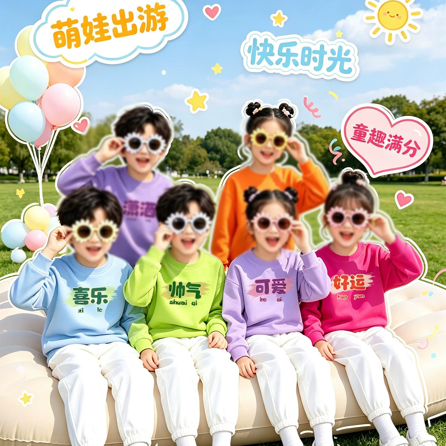 糖果色彩色儿童卫衣小学生表演出服运动会班服定制幼儿园亲子套装