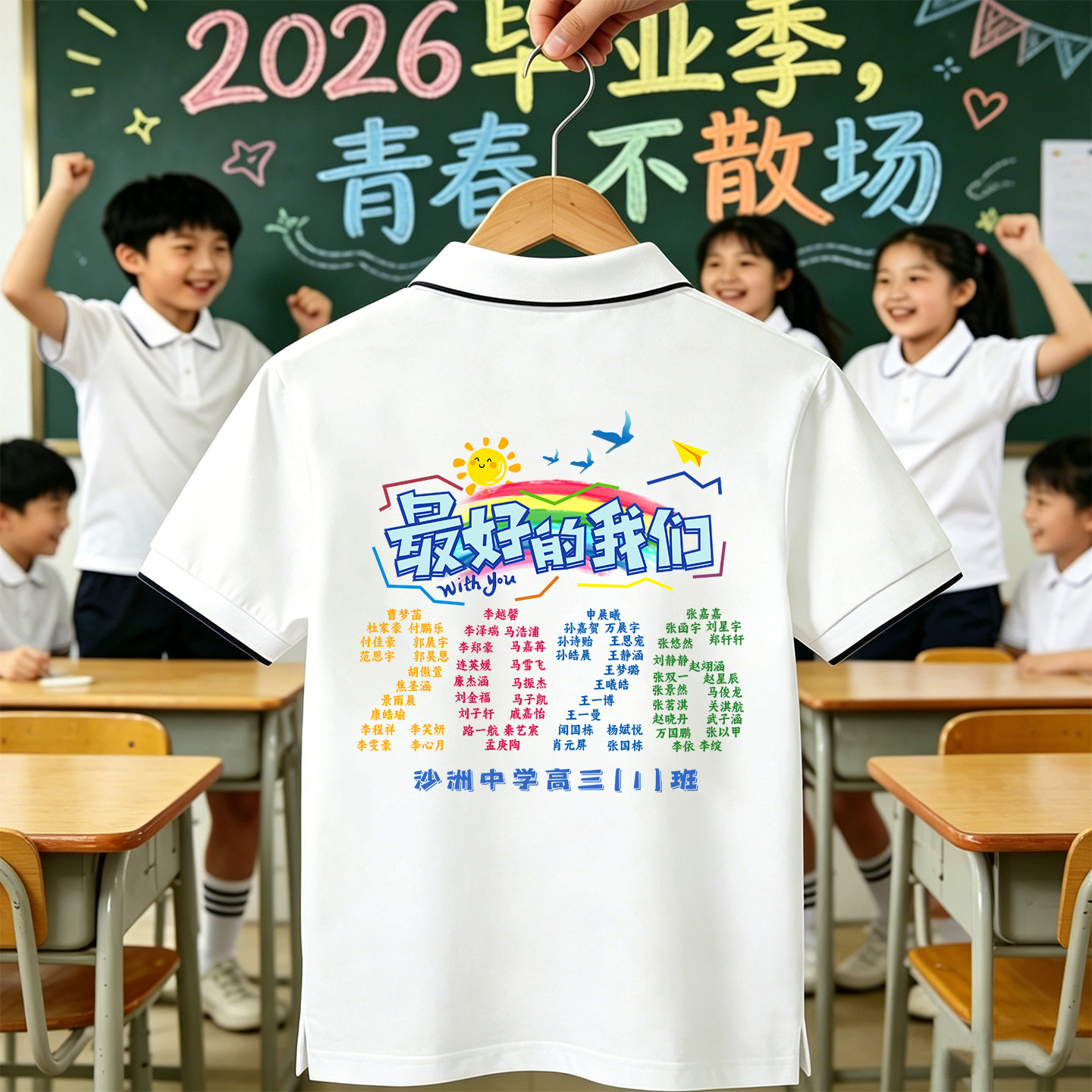 2026拼名字班服T恤定制POLO衫初高中小学生六年级毕业拍照服装diy