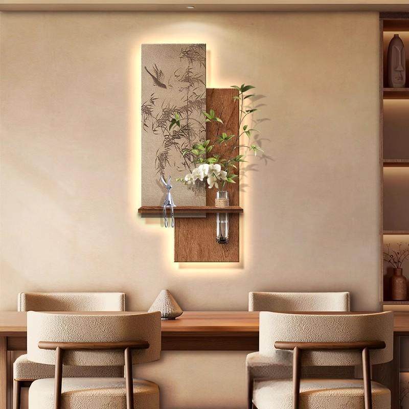 中古风餐厅装饰画水培绿植客厅背景墙挂画宋代美学餐桌创意壁灯画