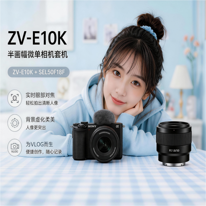 【阿里官方自营】SONY/索尼ZV-E10K+50F18F全画幅双镜头套装 礼物 - 实物图