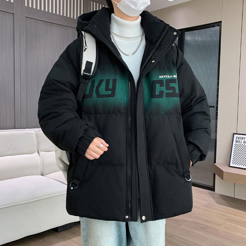 罗蒙连帽棉衣男冬季2024新款棉服外套男冬装青少年字母印花保暖棉