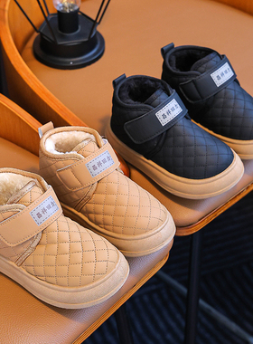 PU防水儿童雪地靴男孩女童加绒短靴中小童幼儿园宝宝冬季防滑棉鞋