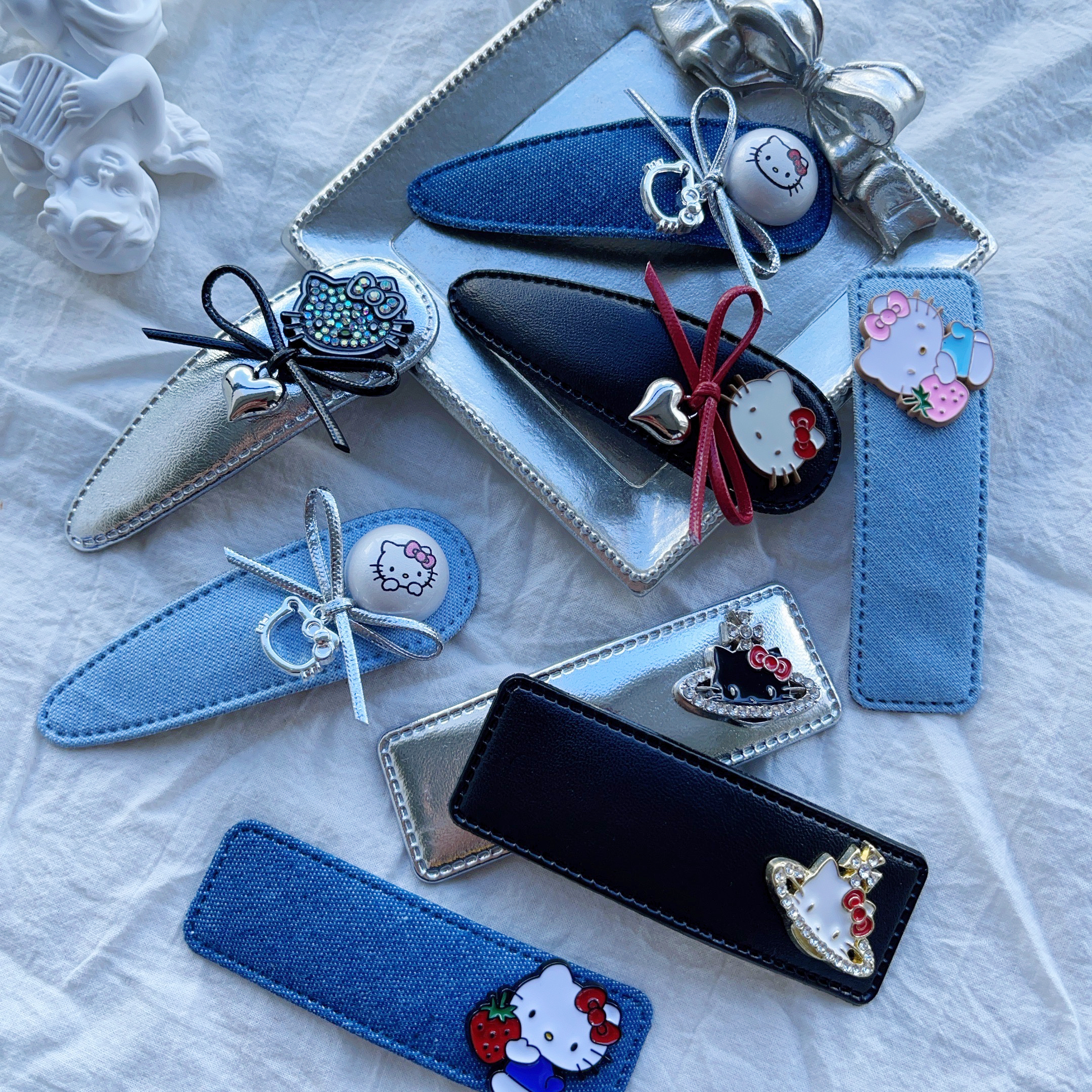 蝴蝶结kitty猫牛仔发夹边夹侧边女前额碎发刘海夹bb夹子发卡头饰