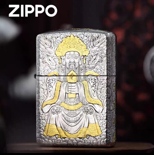 ZIPPO打火机网红款正品/镀银古法鎏金盔甲鹰皇龙五爷看大戏男士