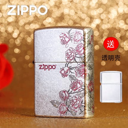 zippo打火机官方正版煤油 古银彩印热恋玫瑰 送男女朋友生日礼物
