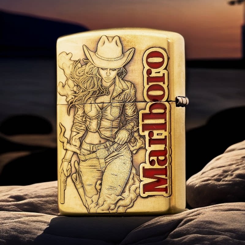 ZIPPO打火机正版/万宝路女郎-黄铜盔甲浮雕填漆高档定制礼物