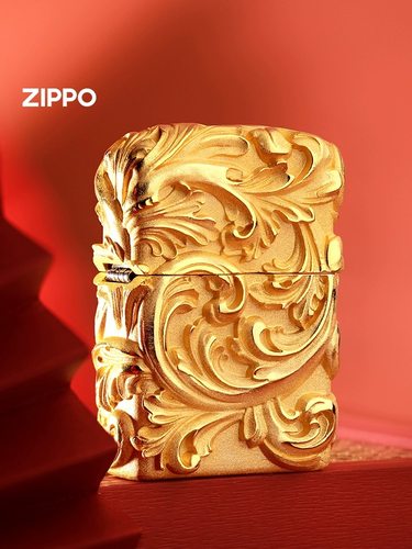 Zippo打火机古法镀金重甲唐草