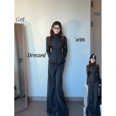 简若羽绒服黑色修身排骨内胆女短款秋冬季轻便收腰外套韩系冲锋衣