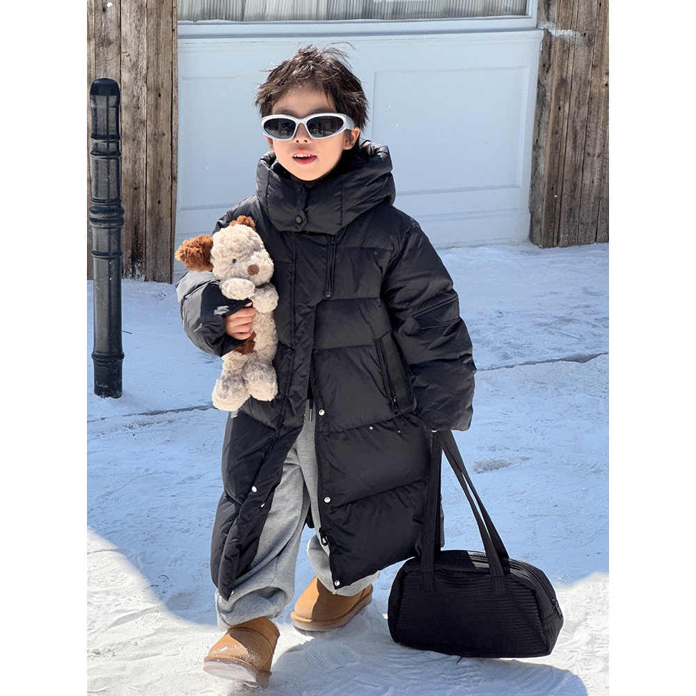 保姆鹅羽绒服童装男童加厚冬新款儿童长款外套大童冬白鸭绒衣服