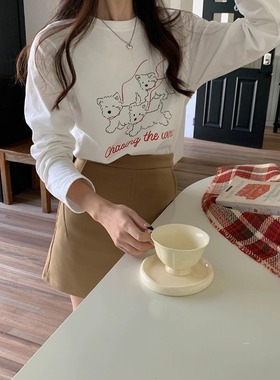 3th Morning 德鲁画册 西高地小狗磨毛圆领打底衫T恤ZY2363