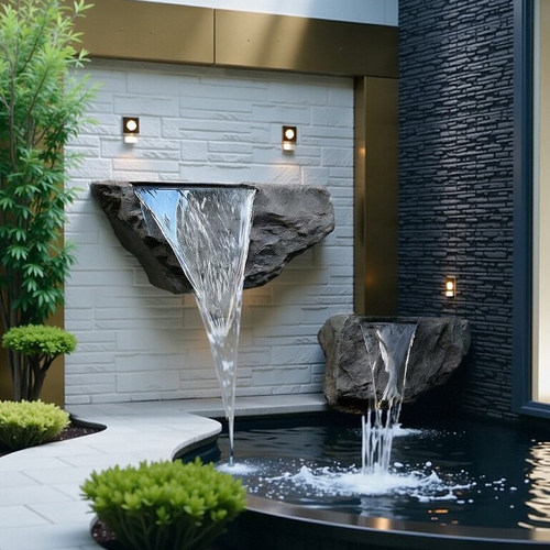 仿黑山石庭院造景叠水瀑布流水石