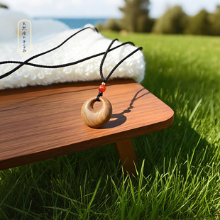 绿檀木古风平安扣吊坠新中式民族风毛衣链长款木质项链男女款补木