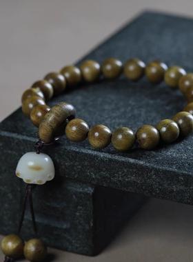 绿檀木佛珠手串檀木猫爪跑环手串手链佛珠手链饰品礼物手饰单圈