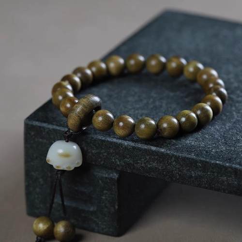 绿檀木佛珠手串檀木猫爪跑环手串手链佛珠手链饰品礼物手饰单圈