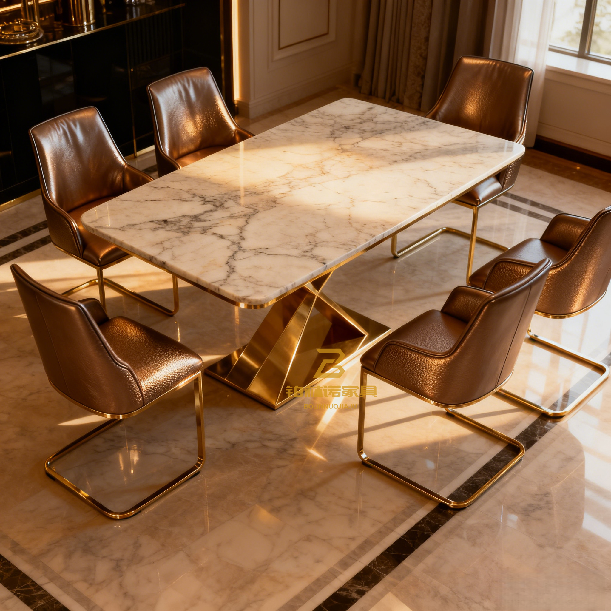 意式轻奢天然大理石餐桌椅组合现代简约长方形8人高端设计师款桌