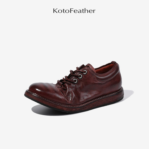 男士低帮袋鼠皮鞋真皮水洗手工鞋