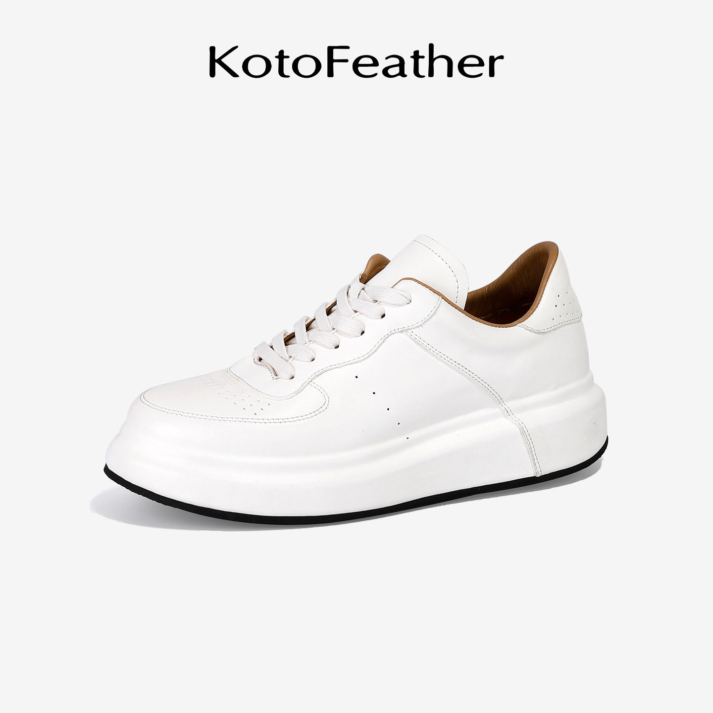 珡羽KotoFeather 水洗马皮小白鞋平底增高轻便舒适白色休闲板鞋