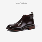 珡羽KotoFeather 高端马臀皮切尔西靴真皮厚底休闲轻便侧拉链短靴