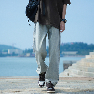 水洗复古蓝牛仔裤男士春秋季宽松透气直筒长裤子男生高街潮流潮牌