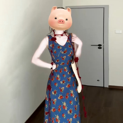 法式复古碎花背心连衣裙