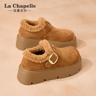 拉夏贝尔加绒勃肯鞋女厚底增高2025冬季新款加厚雪地靴外穿二棉鞋
