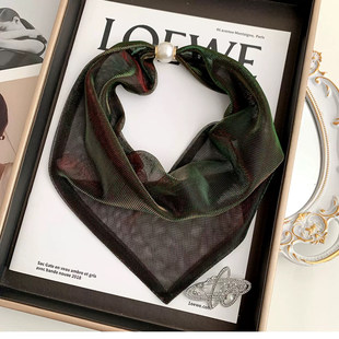 【予凡】韩版新款百搭炫彩珠珠脖颈时尚小丝巾三角巾