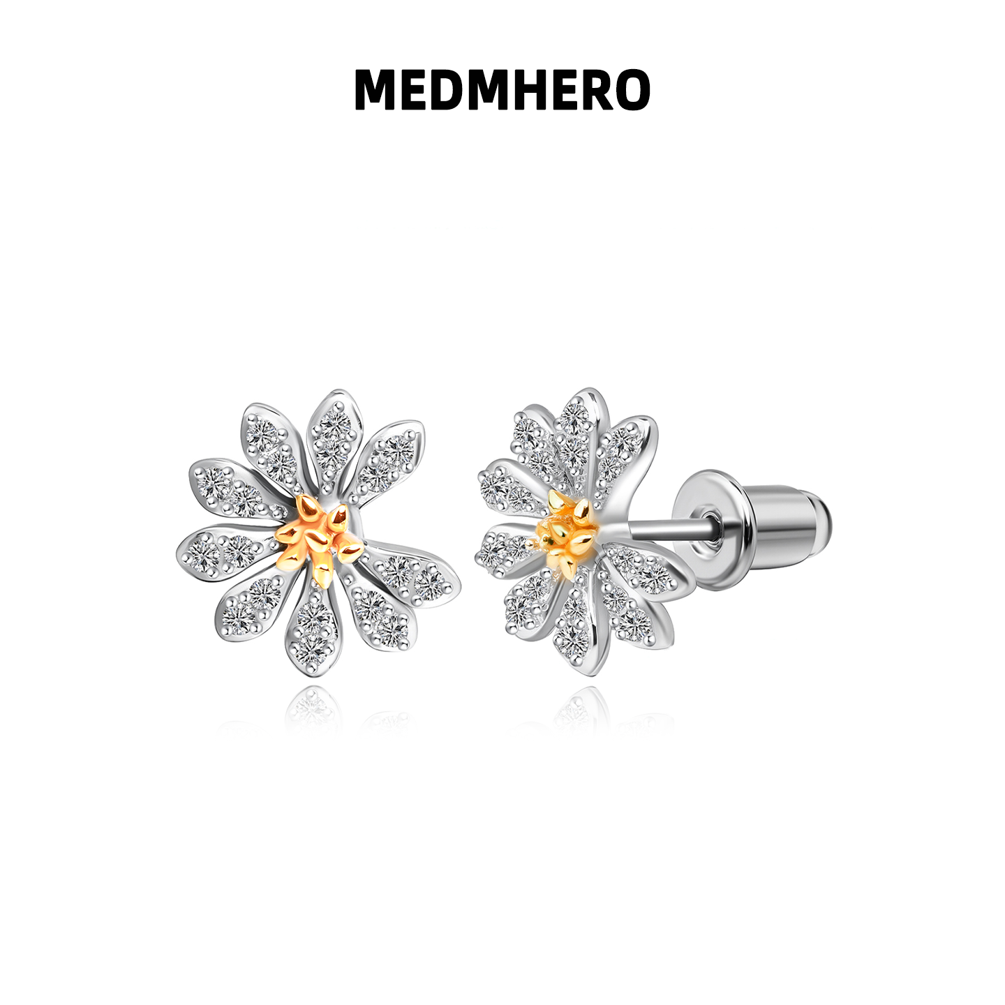 MEDM HERO权志龙同款999足银满钻雏菊耳钉百搭耳饰个性潮送男女友