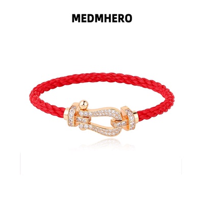 本命年转运红绳镶钻马蹄扣手链