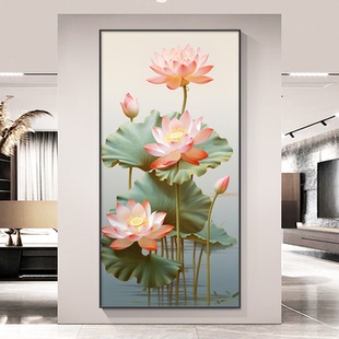 荷塘月色玄关装饰画荷花现代简约好运莲莲玄关正对门客厅走廊挂画