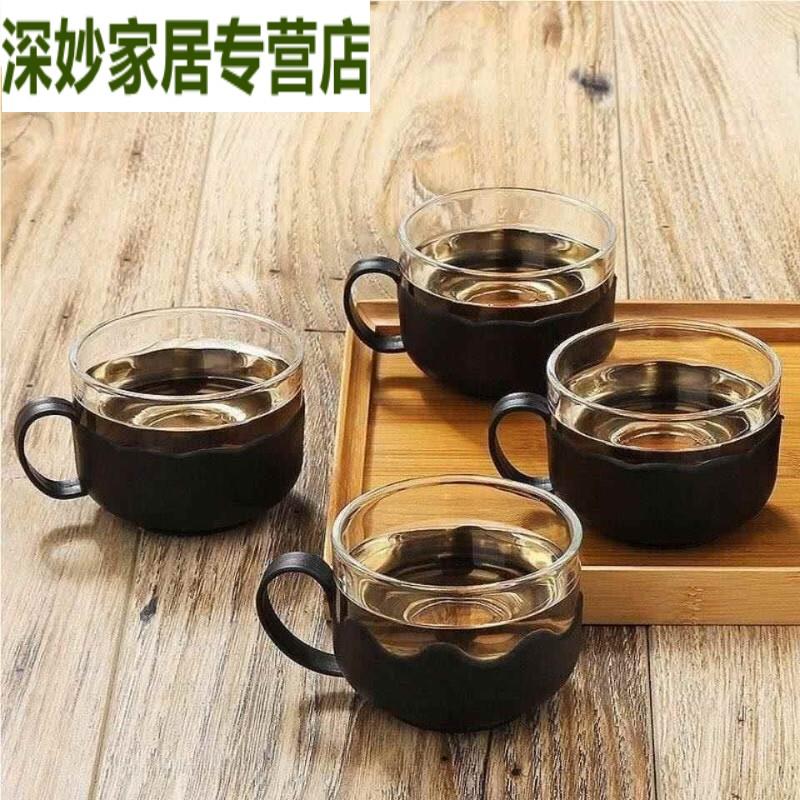 水杯玻璃杯子家用加厚耐高温带把莲花杯水壶泡茶茶壶办公茶具全套