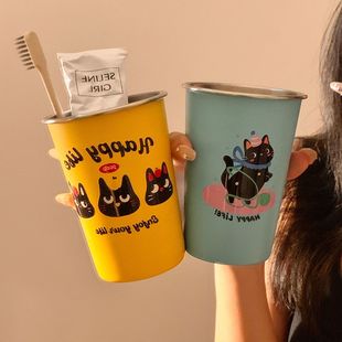 高颜值304卡通小猫可爱情侣简约漱口杯家用创意不锈钢洗漱牙刷杯