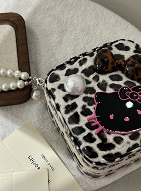 可爱卡通豹纹猫咪首饰盒女学生项链戒指耳环便携收纳盒大容量饰品