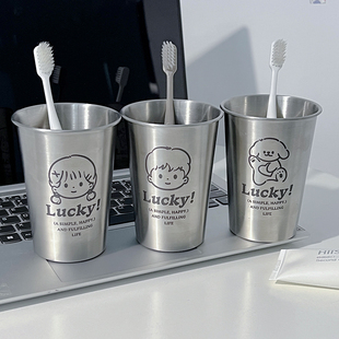 美式 304不锈钢洗漱杯儿童刷牙杯子ins风学生卡通漱口杯简约可爱