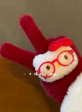 秋冬季helloKT红色眼镜洛丽塔保暖手套学生骑行出行防寒御寒手套