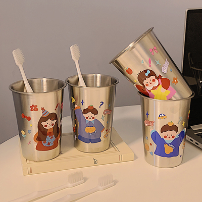 银色洗漱杯一家人漱口杯家用304可爱不锈钢高颜值情侣刷牙洗漱杯