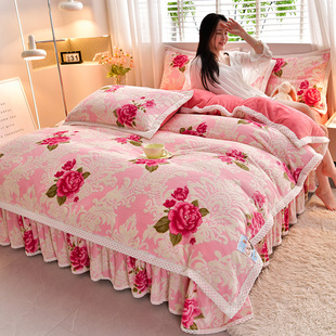 玉芙妮母婴级牛奶绒四件套加厚三件套法莱绒金貂绒无静电床品