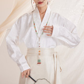 新中式 新款 国风 交领立领白色飞机袖 衬衫 马面裙搭配 上衣女春夏季