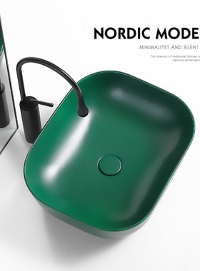 德国工艺陶瓷台上盆哑光绿色洗手盆单盆卫生间洗脸盆圆形台盆面盆