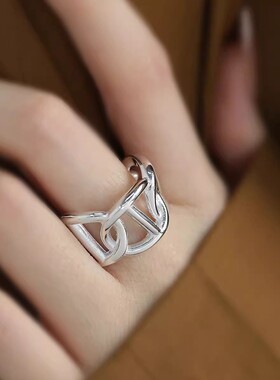 925银复古新中式猪鼻子链条镂空戒指环开口调节简约小众精致女士