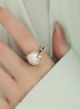 925银复古新中式解压功德木鱼戒指环开口调节民族风女士百搭精致