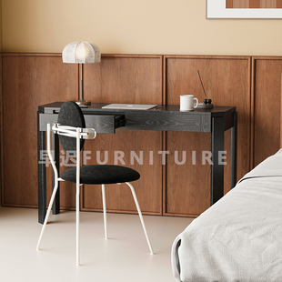 早迟法式中古风全实木梳妆台卧室极简白蜡木化妆桌设计师高端书桌