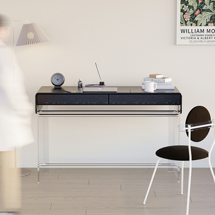 早迟复古风全实木梳妆台卧室极简亚克力悬浮化妆桌设计师高端书桌