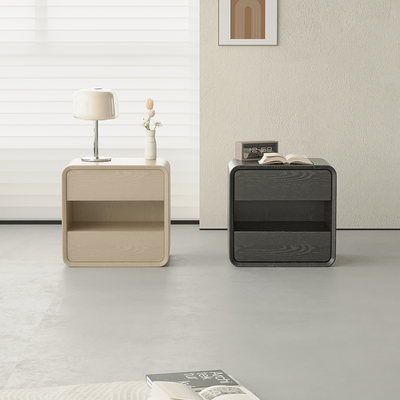 早迟复古风实木床头柜黑色储物柜