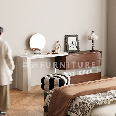 早迟复古风全实木梳妆台斗柜一体